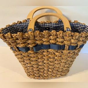 BLUE BOW woven SUMMER STRAW BAG
